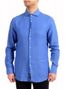 BOSS HUGO BOSS Slim Fit Blue Dress Shirt Mens 42 16½ Collared Button